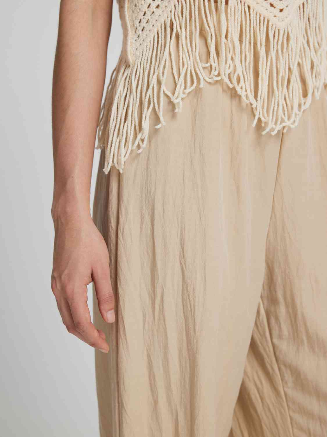 Fringe Hem Wide Leg Long Pants Bazaarbey