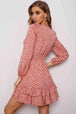 Printed  Neck Puff Sleeve Ruffle Hem Dress -BazaarBey - www.shopbazaarbey.com
