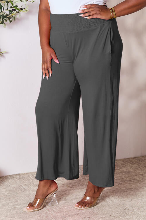   Smocked Wide Waistband Wide Leg Pants Bazaarbey
