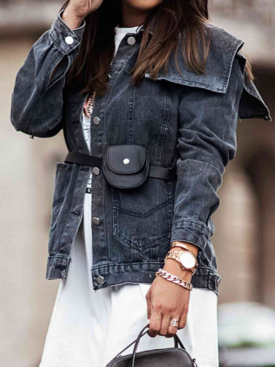 Collared Neck Button Down Denim Jacket Bazaarbey