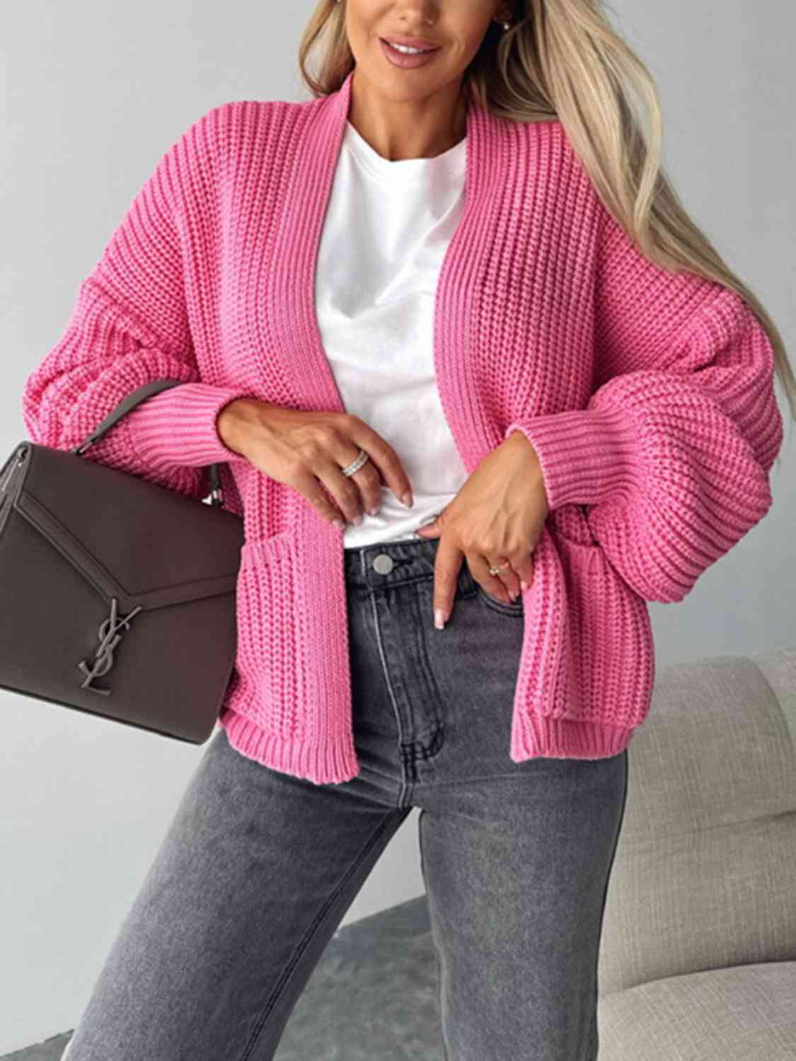 Open Front Dropped Shoulder Cardigan Bazaarbey