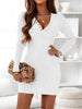 V-Neck Long Sleeve Ribbed Dress -BazaarBey - www.shopbazaarbey.com