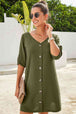 Buttoned V-Neck Dress -BazaarBey - www.shopbazaarbey.com