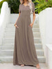 Round Neck Short Sleeve Maxi Dress with Pockets -BazaarBey - www.shopbazaarbey.com