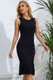 Decorative Button Split Ribbed Sleeveless Knit Dress Bazaarbey