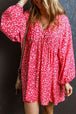 V-Neck Floral Print Long Sleeve Mini Dress -BazaarBey - www.shopbazaarbey.com