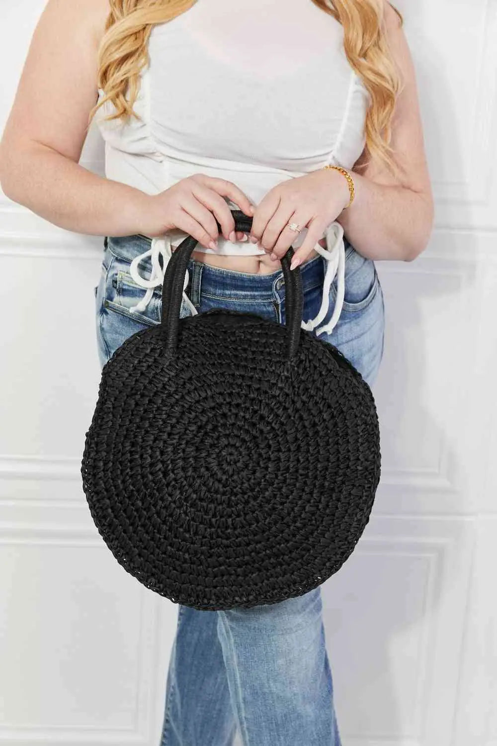  Beach Date Straw Rattan Handbag in Black Bazaarbey