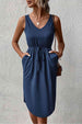 V-Neck Curved Hem Sleeveless Dress -BazaarBey - www.shopbazaarbey.com