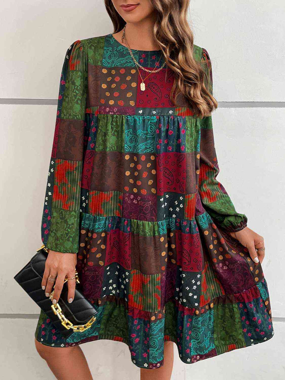 Round Neck Long Sleeve Dress -BazaarBey - www.shopbazaarbey.com