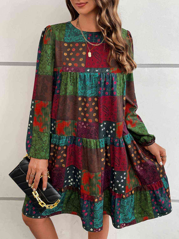  Round Neck Long Sleeve Dress -BazaarBey - www.shopbazaarbey.com