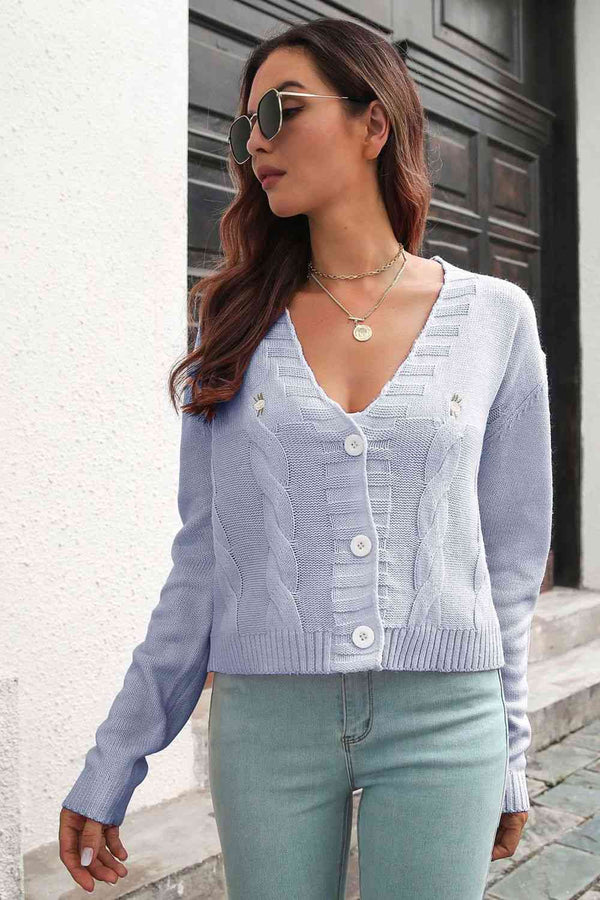 BazaarBey Cable-Knit Button Down Cardigan Trendsi