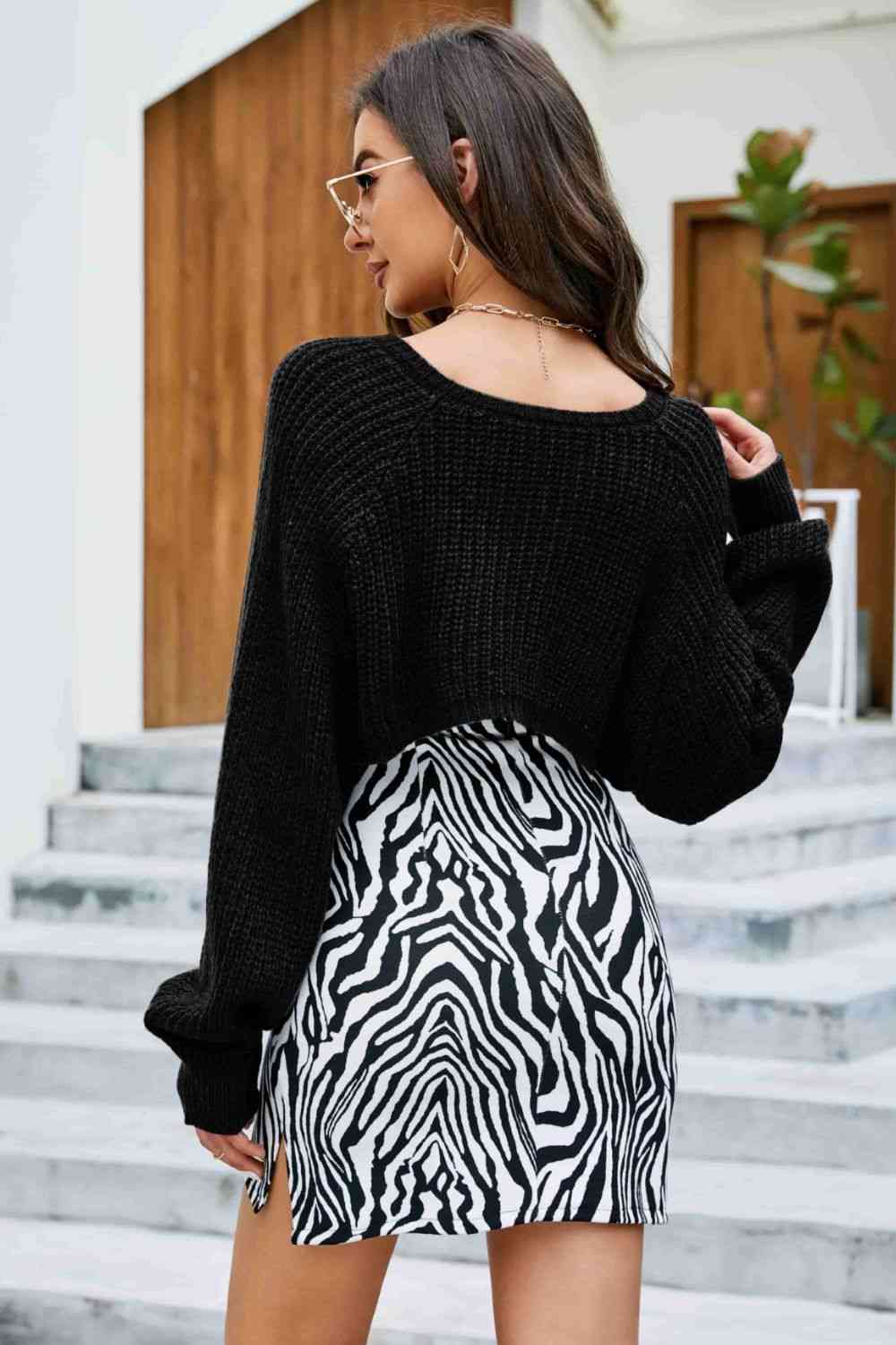Rib-Knit Cropped Poncho Bazaarbey