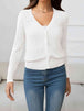 V-Neck Long Sleeve Buttoned Knit Top Trendsi