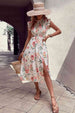 Floral Smocked Butterfly Sleeve Slit Dress -BazaarBey - www.shopbazaarbey.com