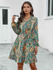 Printed Collared Neck Long Sleeve Dress -BazaarBey - www.shopbazaarbey.com