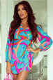 Printed  Neck Mini Dress -BazaarBey - www.shopbazaarbey.com