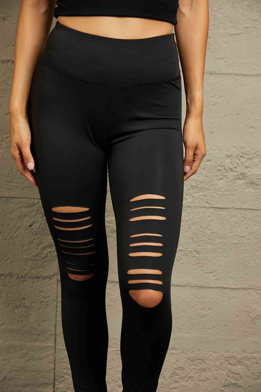  Wide Waistband Distressed Slim Fit Leggings Bazaarbey