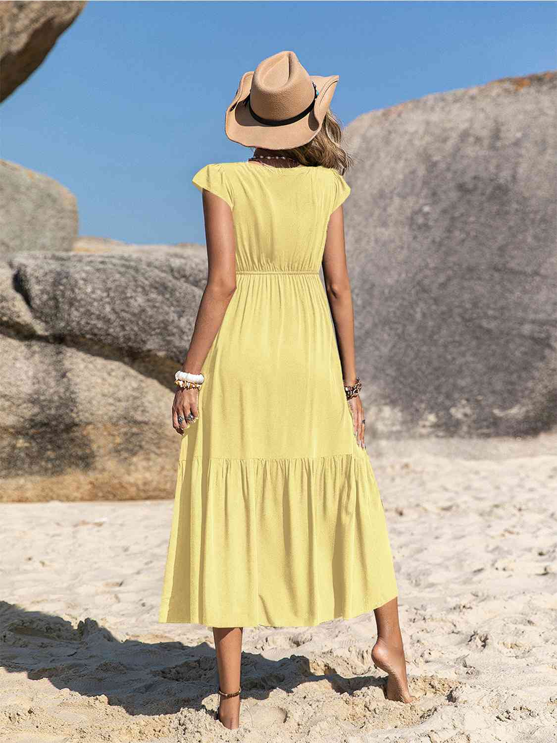 Embroidered Square Neck Ruffle Hem Dress -BazaarBey - www.shopbazaarbey.com