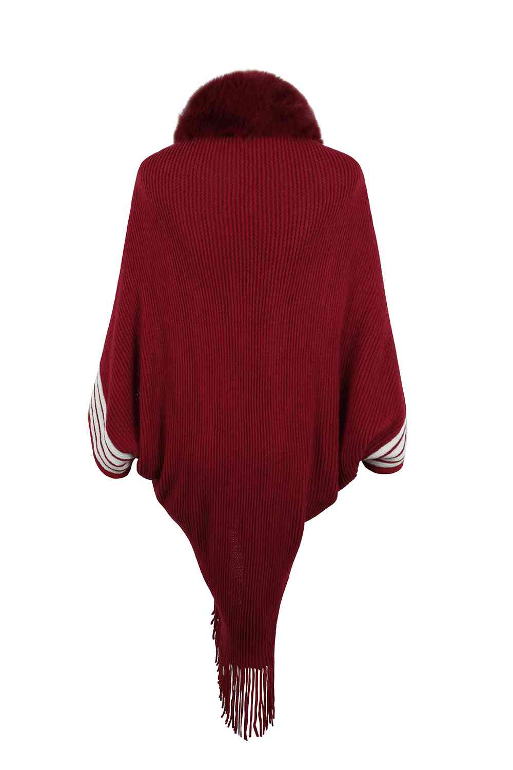 Striped Fringe Detail Long Sleeve Poncho Bazaarbey