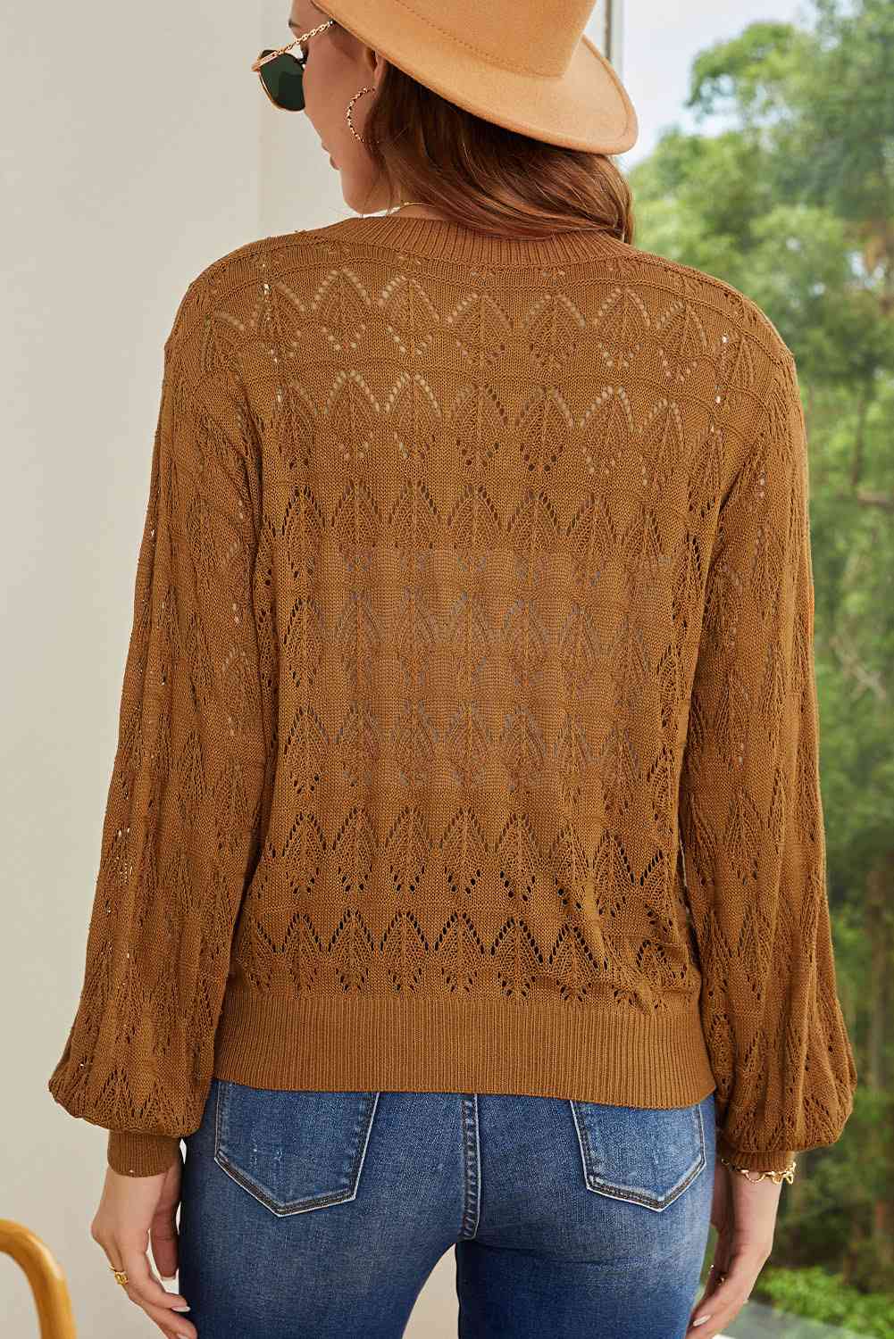 Openwork V-Neck Cardigan Bazaarbey