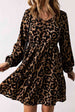 Leopard V-Neck Balloon Sleeve Tiered Dress -BazaarBey - www.shopbazaarbey.com