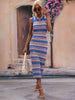 Striped Round Neck Sleeveless Midi Cover Up Dress Bazaarbey