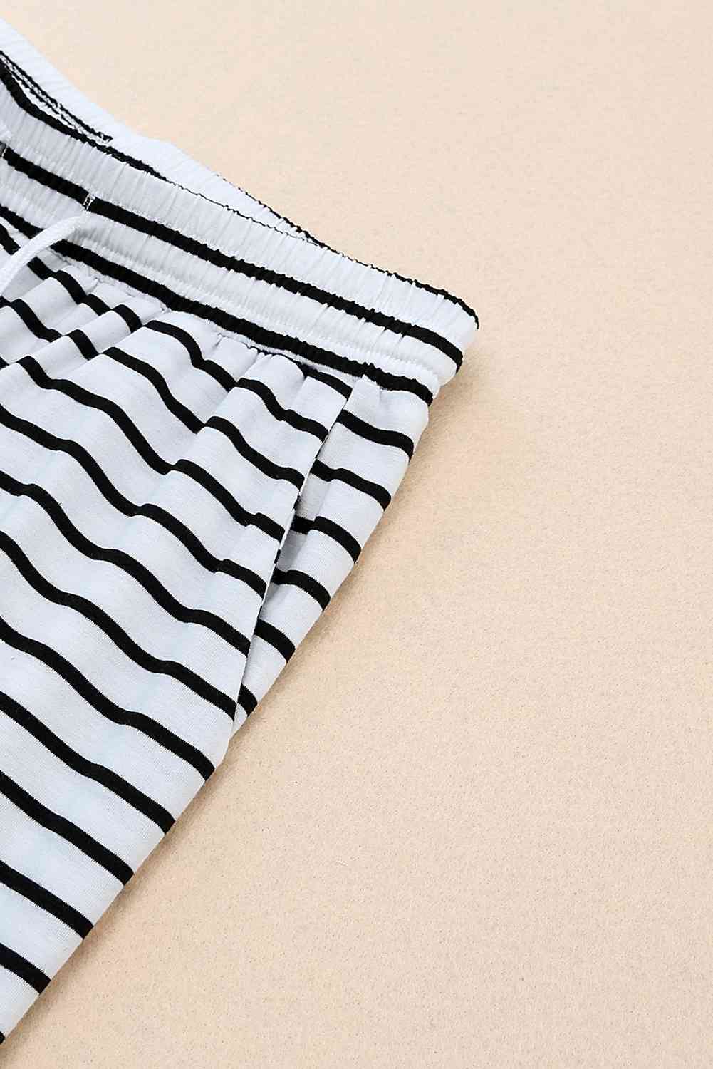 Striped Drawstring Waist Wide Leg Pants Bazaarbey