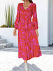 Floral V-Neck Long Sleeve Dress -BazaarBey - www.shopbazaarbey.com