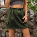 Drawstring Straight Hem Denim Mini Skirt with Pocket Bazaarbey