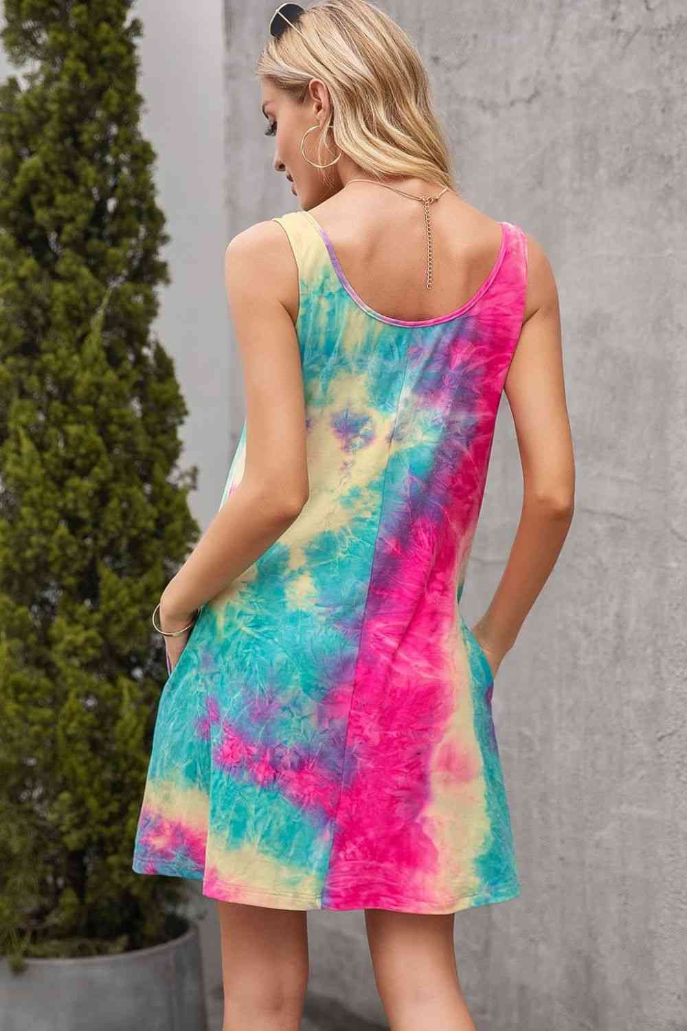 Tie-Dye Sleeveless Dress with Pockets -BazaarBey - www.shopbazaarbey.com