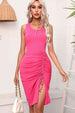 Drawstring Ruched Slit Sleeveless Dress -BazaarBey - www.shopbazaarbey.com