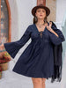 Plus Size Tie Front V-Neck Flare Sleeve Dress -BazaarBey - www.shopbazaarbey.com