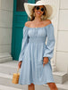 Off-Shoulder Balloon Sleeve Smocked Dress -BazaarBey - www.shopbazaarbey.com