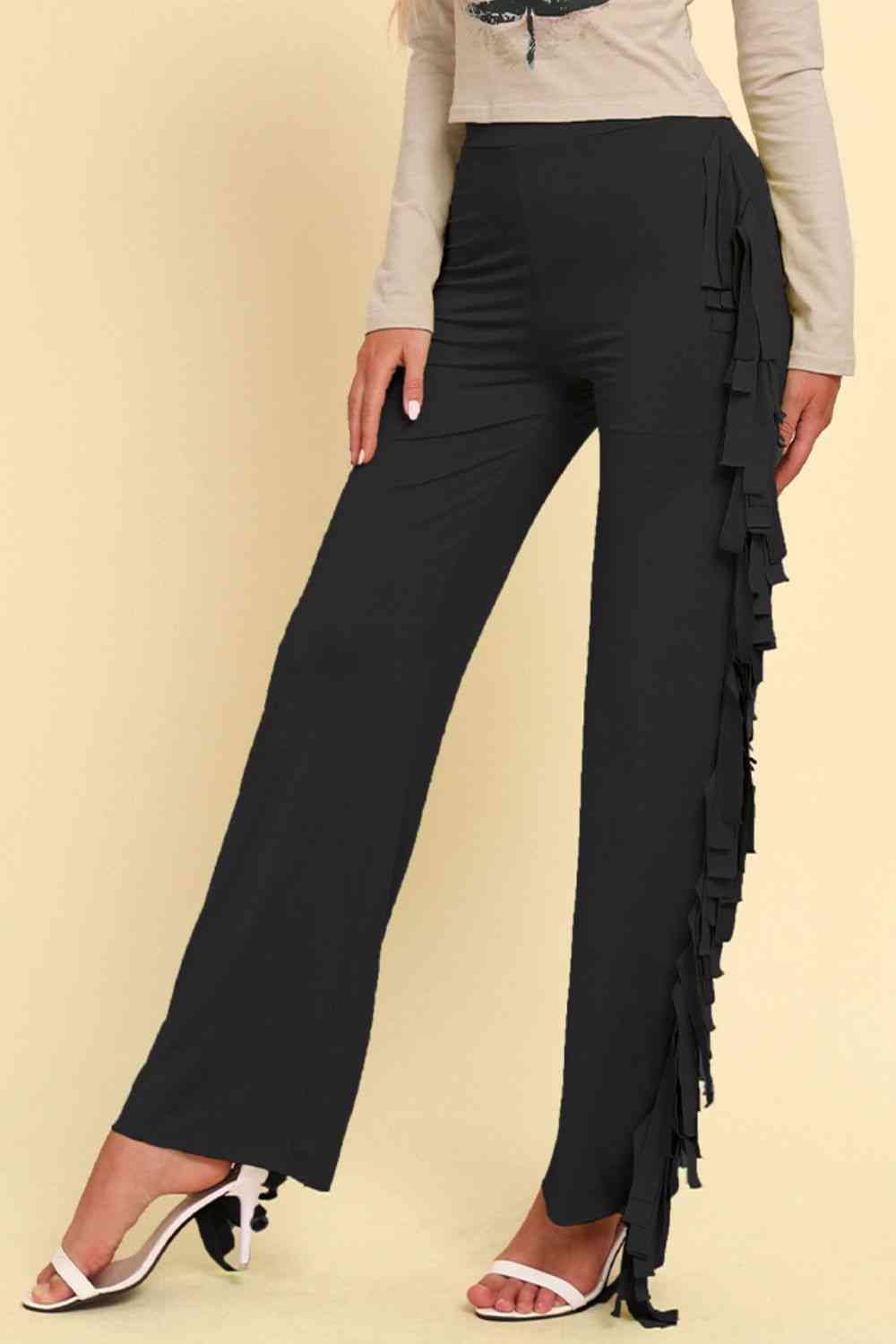 Fringe Trim Wide Leg Pants Bazaarbey