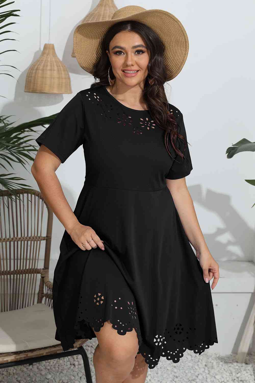 Plus Size Round Neck  Dress -BazaarBey - www.shopbazaarbey.com
