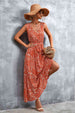 Printed V-Neck Tie Waist Maxi Dress Bazaarbey