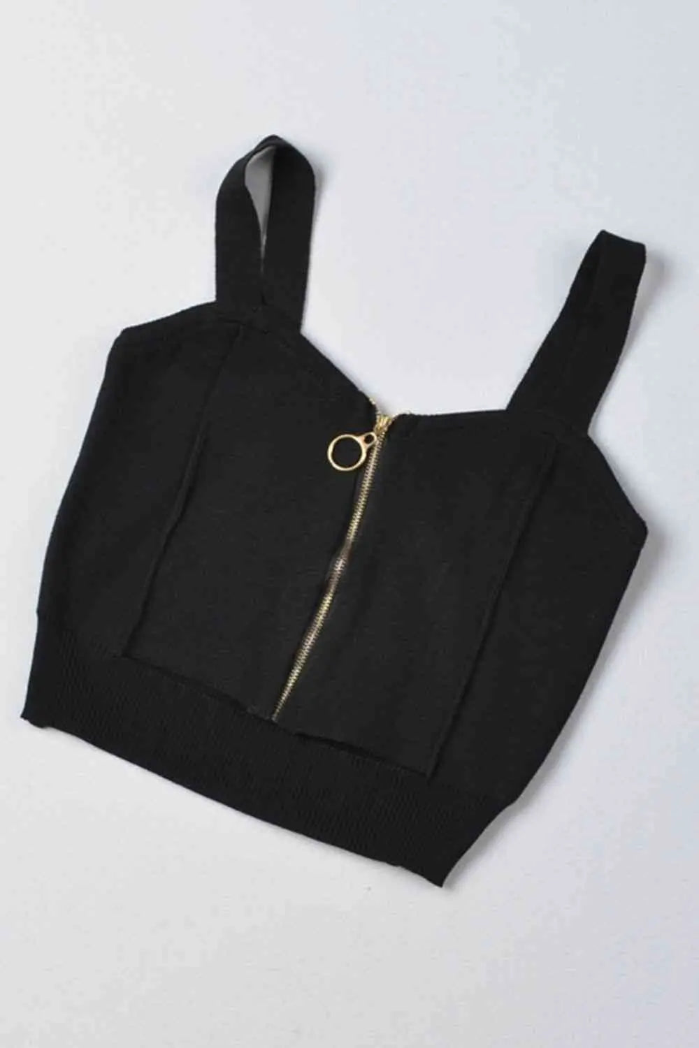 Zip-Up Cutout Sleeveless Knit Top Trendsi
