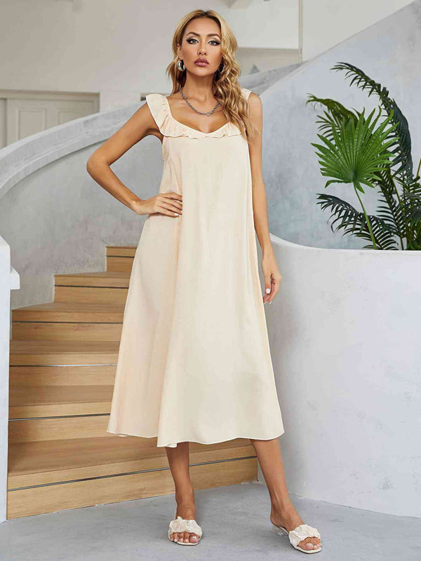 Ruffled V-Neck Midi Dress -BazaarBey - www.shopbazaarbey.com