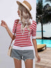 Striped  Half Sleeve Knit Top Trendsi