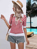 Striped  Half Sleeve Knit Top Trendsi