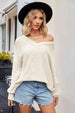 V-Neck Ribbed Dropped Shoulder Knit Top Trendsi