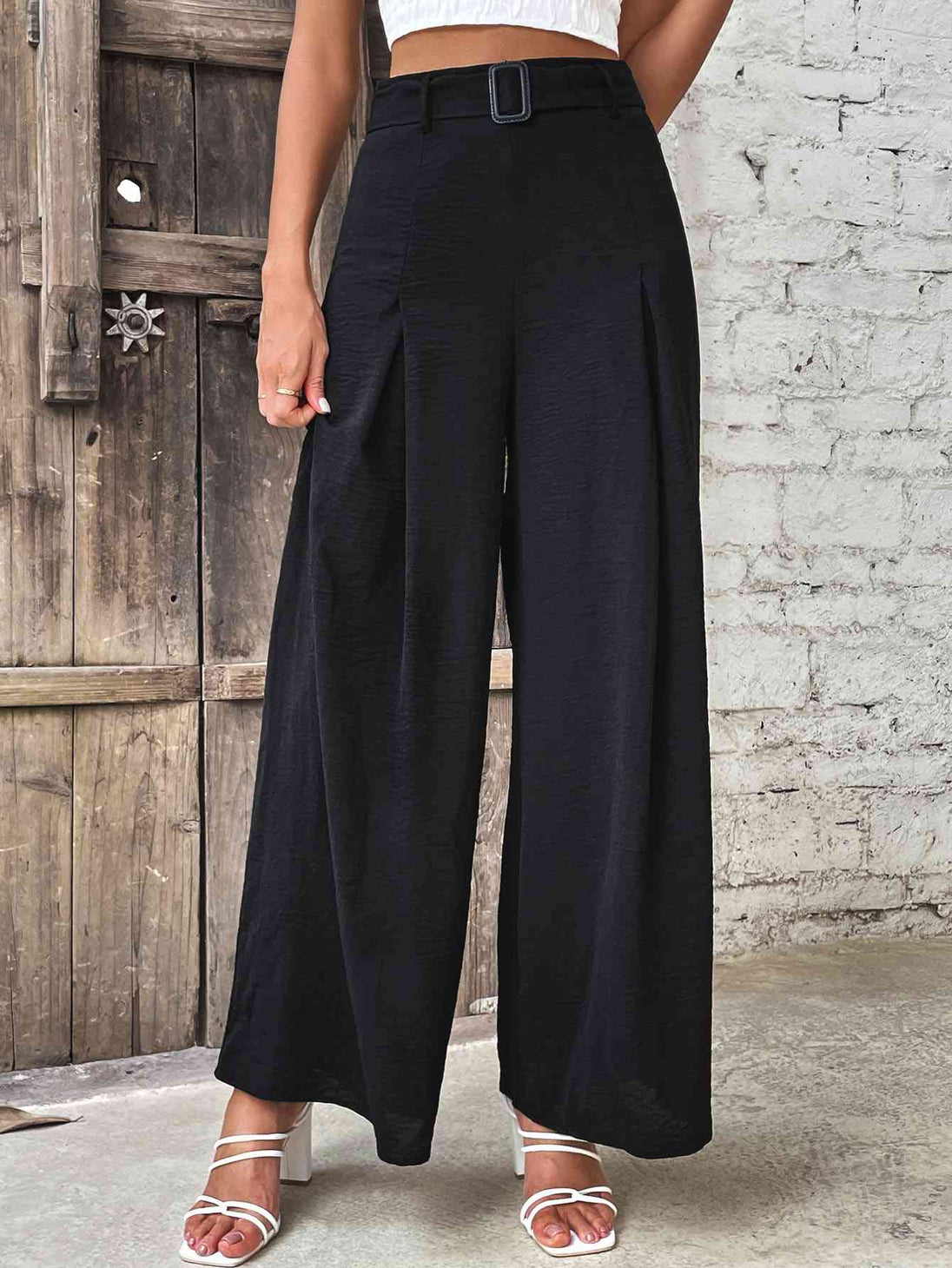 Ruched High Waist Wide Leg Pants Bazaarbey