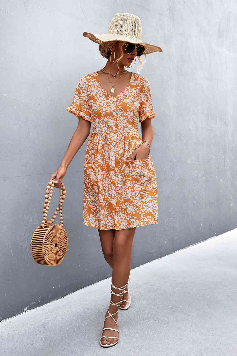 Printed Button down Pocketed Dress -BazaarBey - www.shopbazaarbey.com