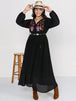 Plus Size Embroidered Tie Neck Long Sleeve Dress -BazaarBey - www.shopbazaarbey.com