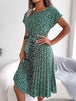  Floral Pleated Belted Dress -BazaarBey - www.shopbazaarbey.com