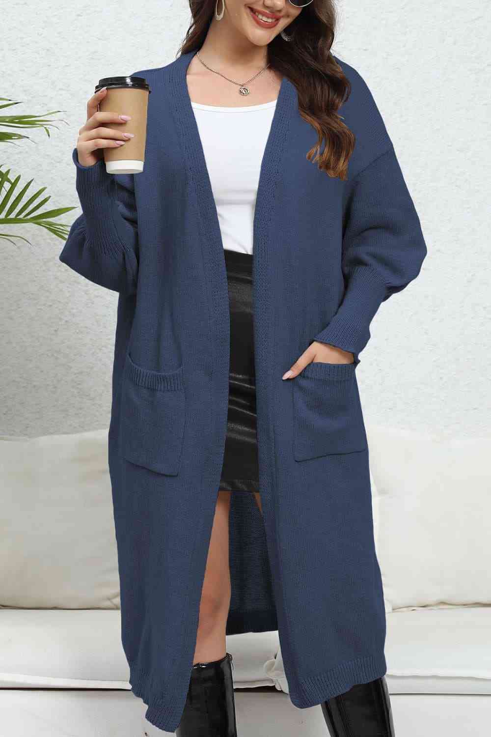 Open Front Dropped Shoulder Cardigan Trendsi