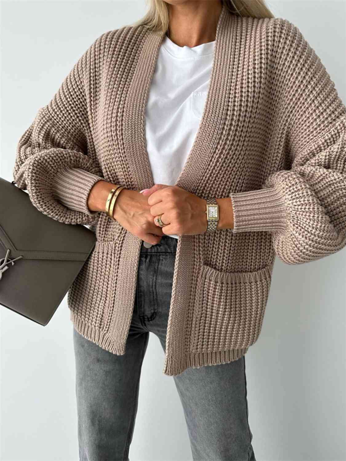 BazaarBey Open Front Dropped Shoulder Cardigan Bazaarbey