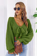 Bow V-Neck Long Sleeve Cropped Sweater Bazaarbey