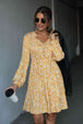 Floral Tie Neck Buttoned Balloon Sleeve Dress -BazaarBey - www.shopbazaarbey.com