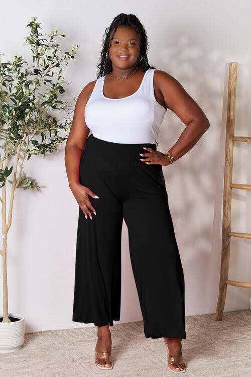   Smocked Wide Waistband Wide Leg Pants Bazaarbey